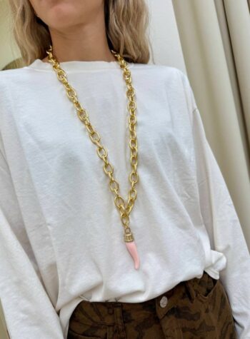 Shop Online Collana catena con corno rosa