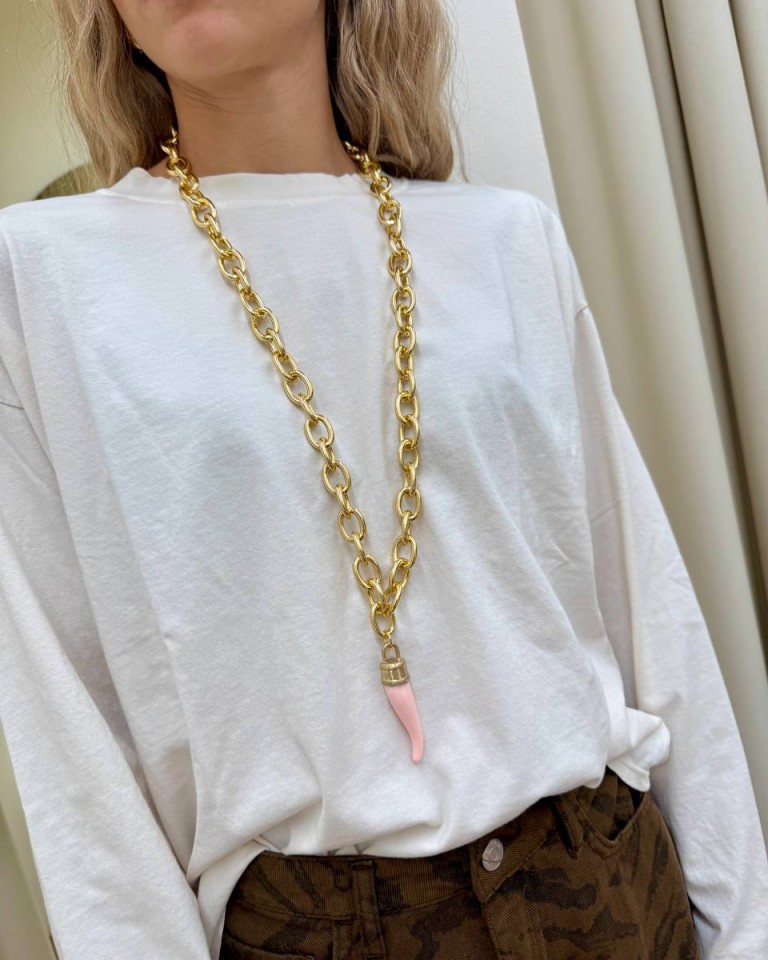 Collana catena con corno rosa Shop Online Collana catena con corno rosa