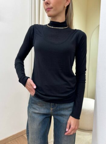 Shop Online Maglia con canotta misto cashmere nera Souvenir