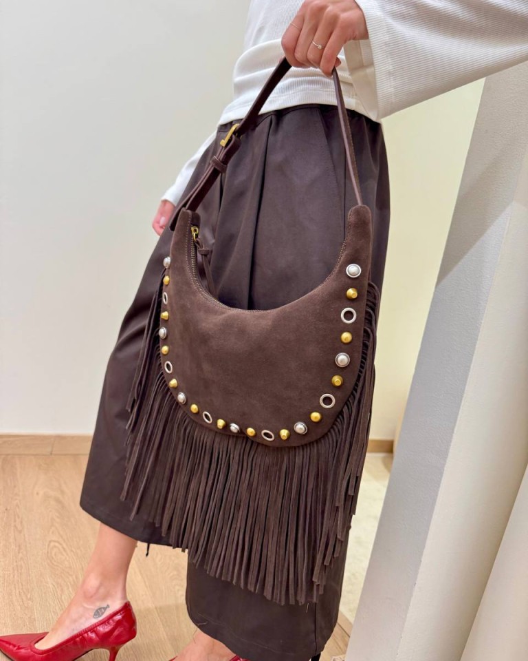 Borsa Calida pelle scamosciata borchie moro Vicolo Shop Online Borsa Calida pelle scamosciata borchie moro Vicolo