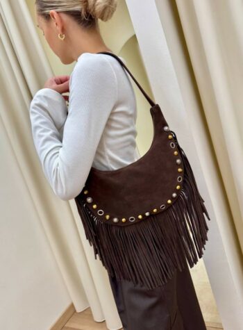 Shop Online Borsa Calida pelle scamosciata borchie moro Vicolo
