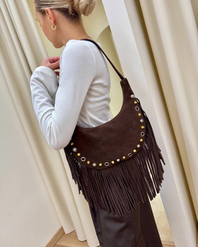 Borsa Calida pelle scamosciata borchie moro Vicolo Shop Online Borsa Calida pelle scamosciata borchie moro Vicolo