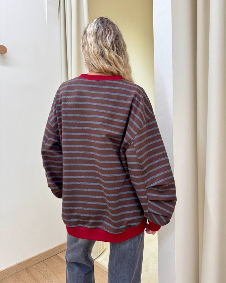 Felpa over righe moro e grigio Vicolo Shop Online Felpa over righe moro e grigio Vicolo