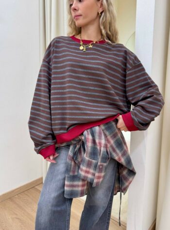 Shop Online Felpa over righe moro e grigio Vicolo