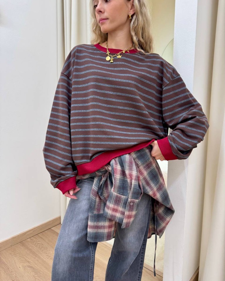 Felpa over righe moro e grigio Vicolo Shop Online Felpa over righe moro e grigio Vicolo
