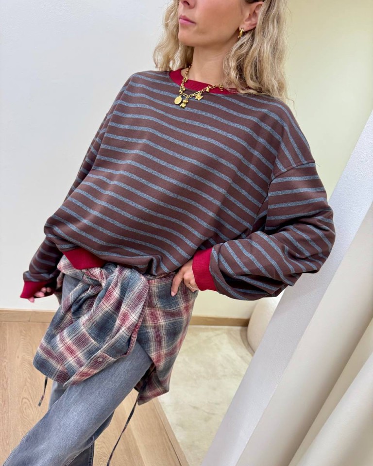 Felpa over righe moro e grigio Vicolo Shop Online Felpa over righe moro e grigio Vicolo