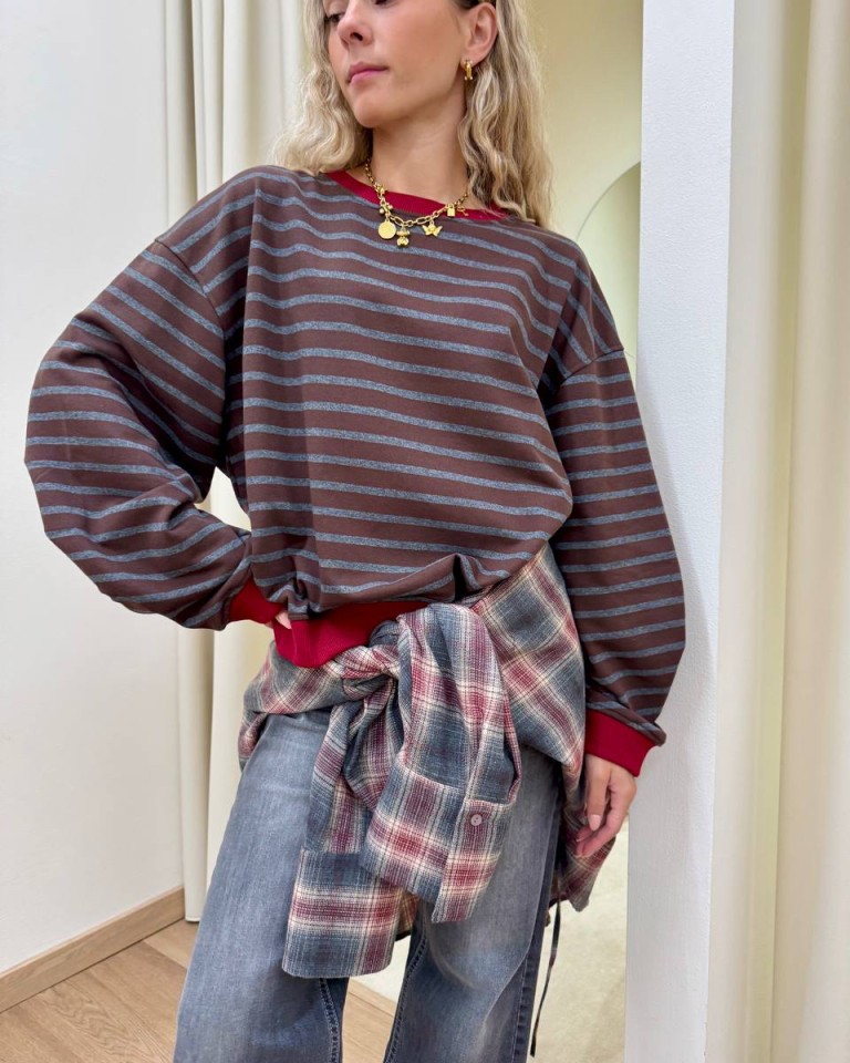 Felpa over righe moro e grigio Vicolo Shop Online Felpa over righe moro e grigio Vicolo