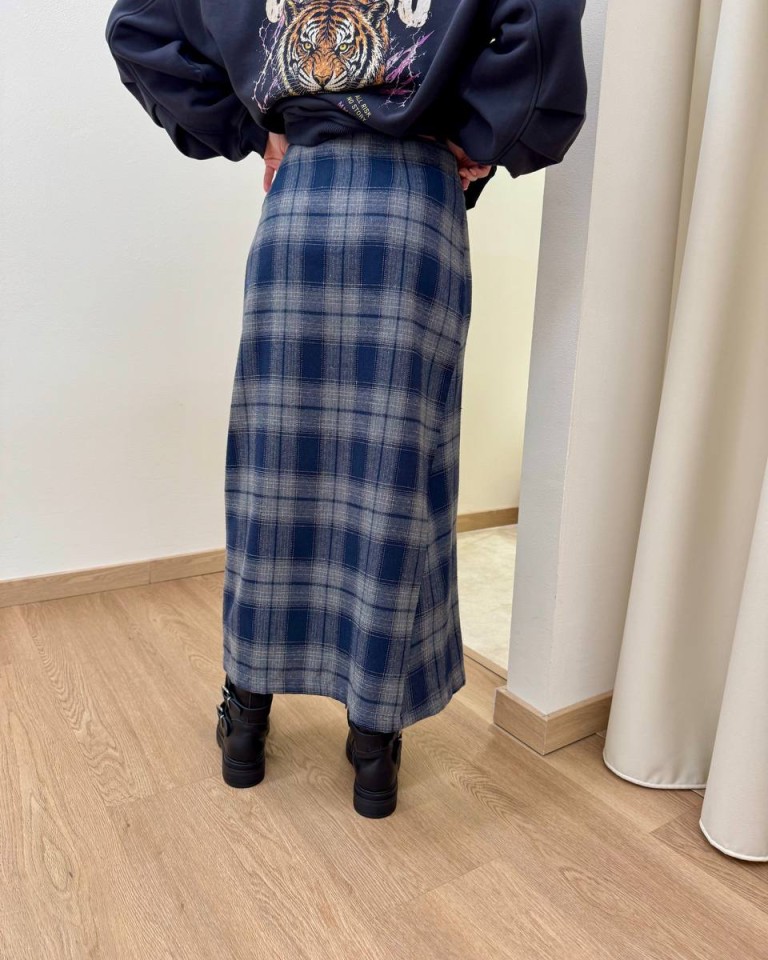 Gonna portafoglio check grigio e blu Vicolo Shop Online Gonna portafoglio check grigio e blu Vicolo