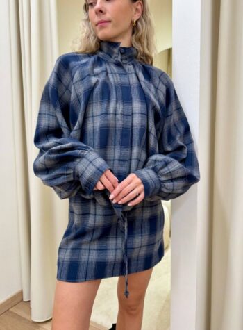 Shop Online Camicia arricciata check grigio e blu Vicolo