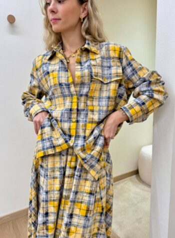 Shop Online Camicia check ocra e blu Vicolo