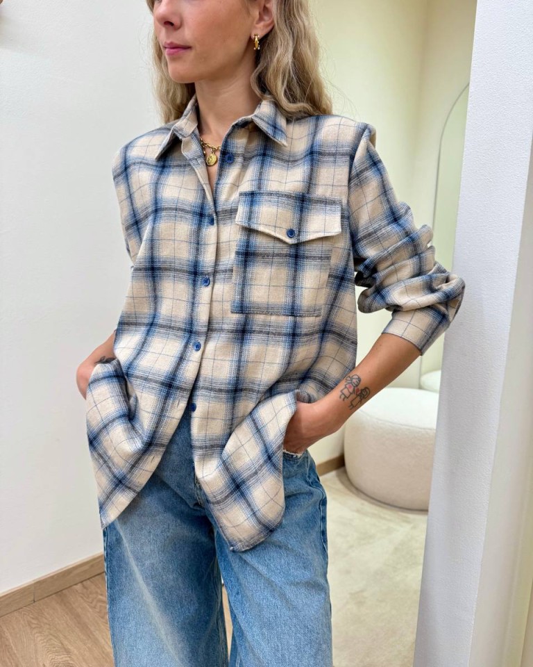 Camicia check beige e blu Vicolo Shop Online Camicia check beige e blu Vicolo