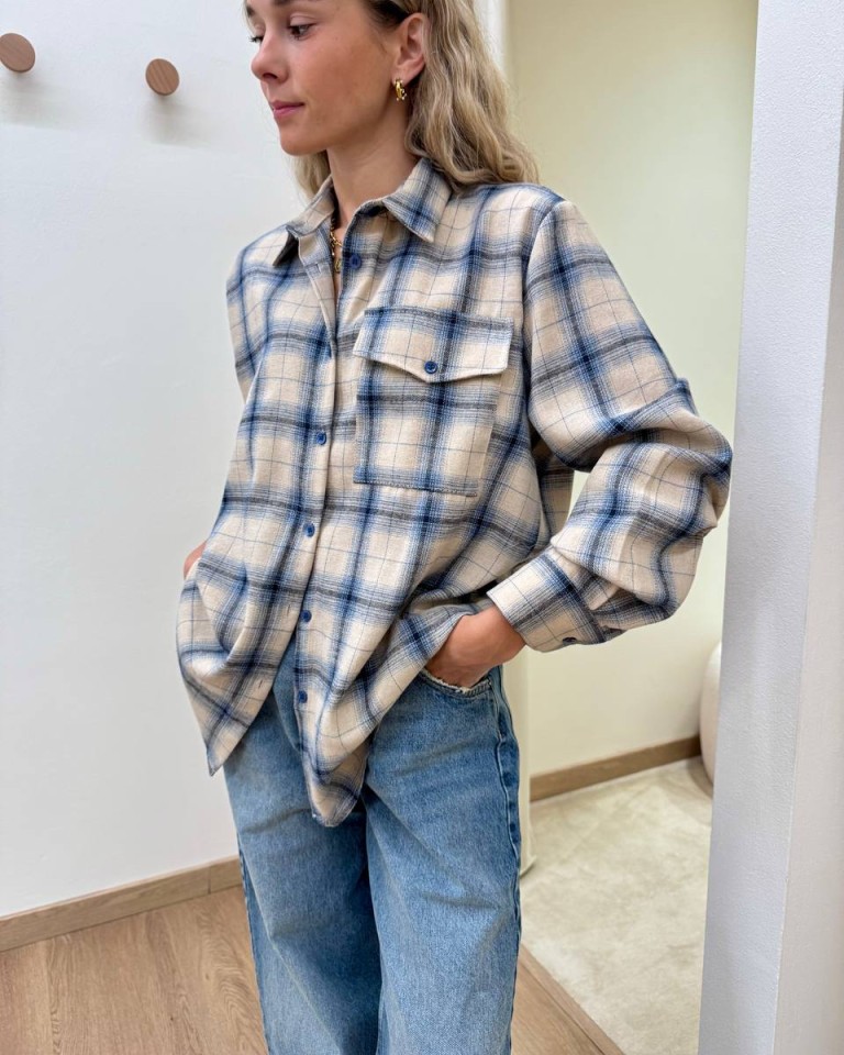 Camicia check beige e blu Vicolo Shop Online Camicia check beige e blu Vicolo