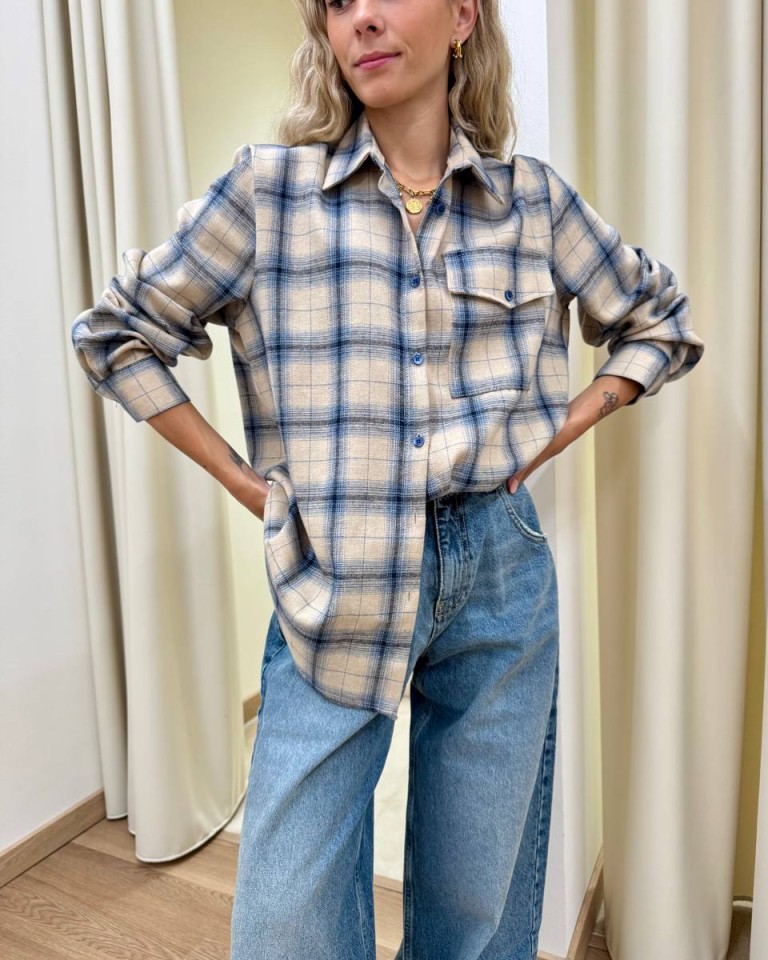 Camicia check beige e blu Vicolo Shop Online Camicia check beige e blu Vicolo