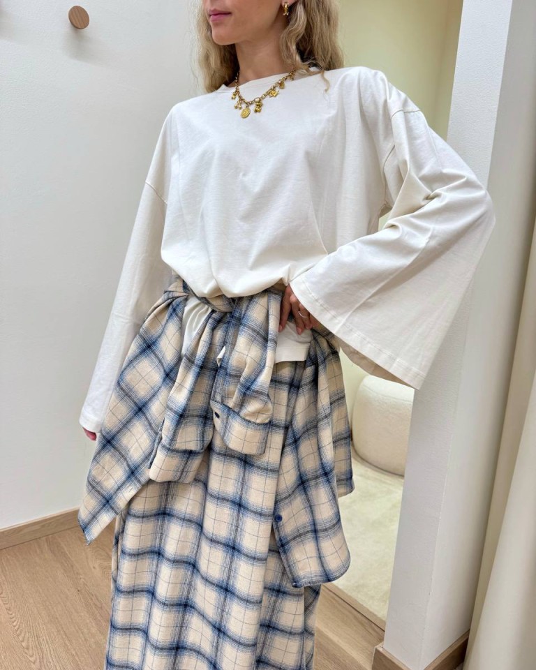 Gonna lunga check beige e blu Vicolo Shop Online Gonna lunga check beige e blu Vicolo