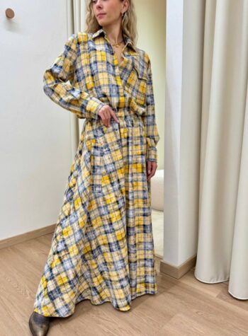 Shop Online Gonna lunga check ocra e blu Vicolo