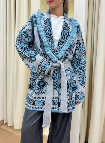 Shop Online Cardigan fantasia jacquard grigio e celeste Tensione In