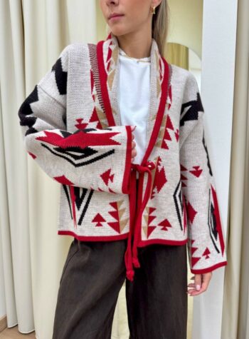 Shop Online Cardigan fantasia jacquard avorio e rosso Tensione In