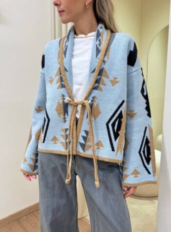 Shop Online Cardigan fantasia jacquard celeste e beige Tensione In