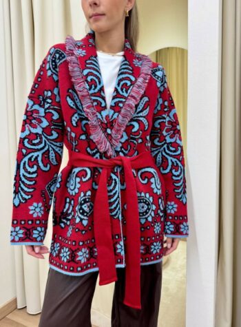 Shop Online Cardigan fantasia jacquard rosso e celeste Tensione In