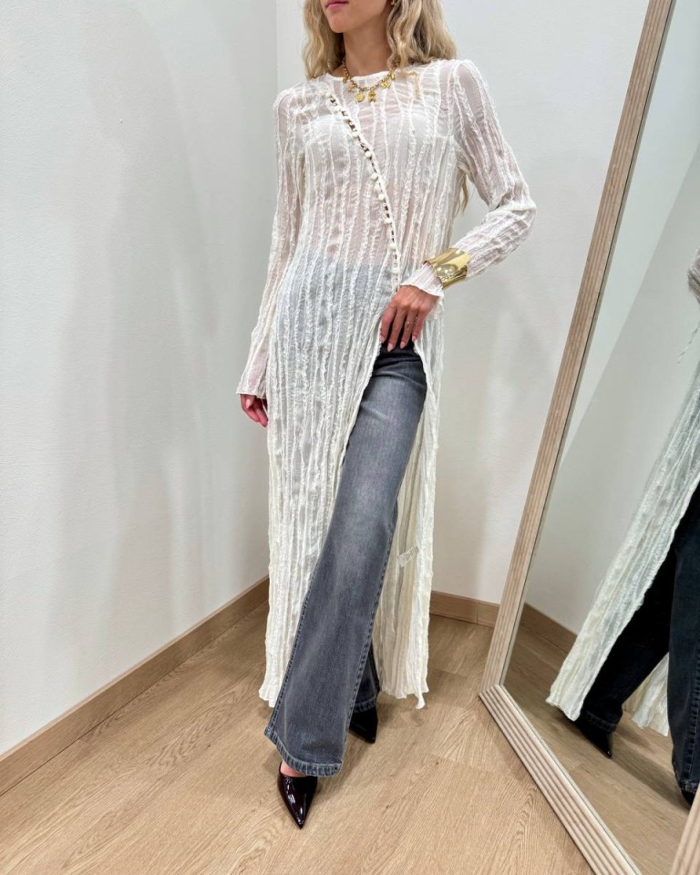 Vestito lungo spacco e bottoni diagonali burro Tensione In Shop Online Vestito lungo spacco e bottoni diagonali burro Tensione In
