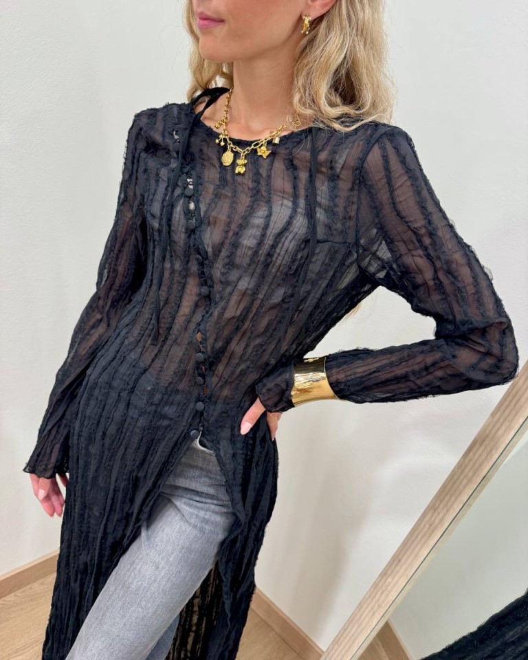 Vestito lungo spacco e bottoni diagonali nero Tensione In Shop Online Vestito lungo spacco e bottoni diagonali nero Tensione In