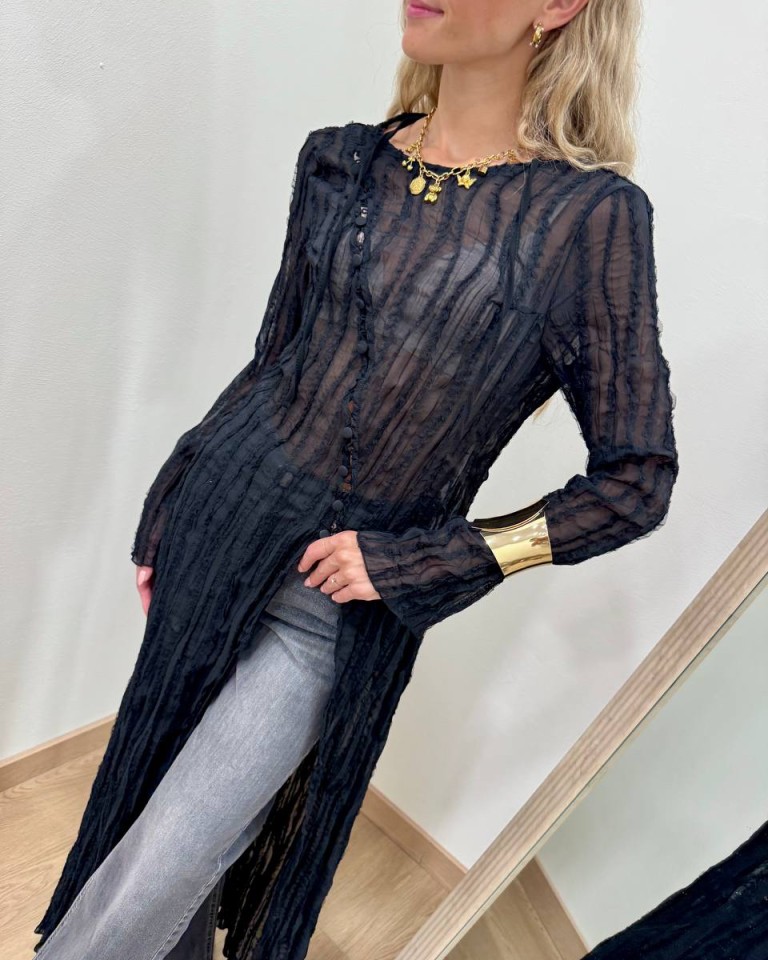 Vestito lungo spacco e bottoni diagonali nero Tensione In Shop Online Vestito lungo spacco e bottoni diagonali nero Tensione In
