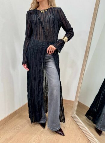 Shop Online Vestito lungo spacco e bottoni diagonali nero Tensione In