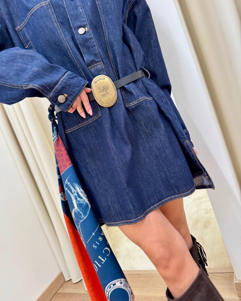 Vestito denim blu scuro con cintura e foulard Tensione In Shop Online Vestito denim blu scuro con cintura e foulard Tensione In
