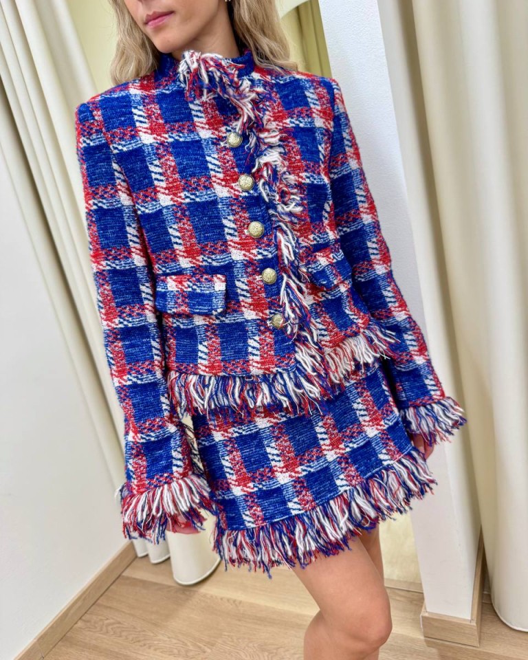 Giacca tweed principe di galles blu rosso e panna Tensione In Shop Online Giacca tweed principe di galles blu rosso e panna Tensione In