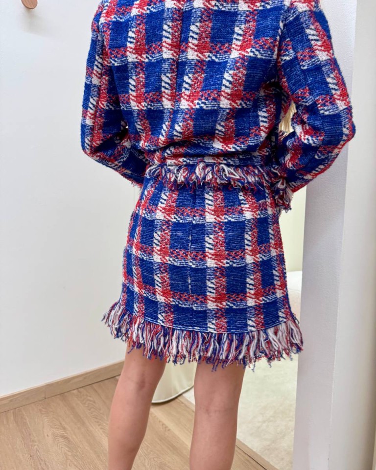 Minigonna tweed principe di galles blu rosso e panna Tensione In Shop Online Minigonna tweed principe di galles blu rosso e panna Tensione In