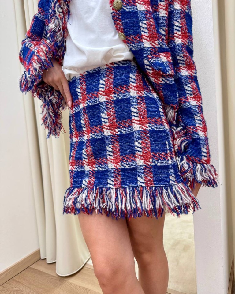 Minigonna tweed principe di galles blu rosso e panna Tensione In Shop Online Minigonna tweed principe di galles blu rosso e panna Tensione In