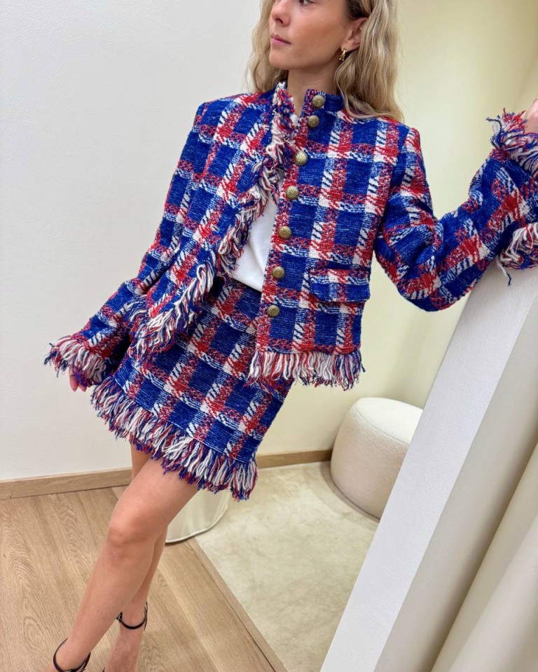 Minigonna tweed principe di galles blu rosso e panna Tensione In Shop Online Minigonna tweed principe di galles blu rosso e panna Tensione In