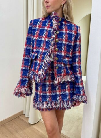Shop Online Minigonna tweed principe di galles blu rosso e panna Tensione In