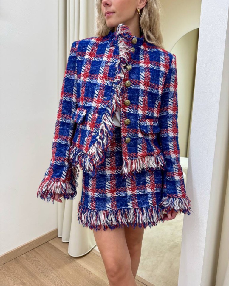 Minigonna tweed principe di galles blu rosso e panna Tensione In Shop Online Minigonna tweed principe di galles blu rosso e panna Tensione In