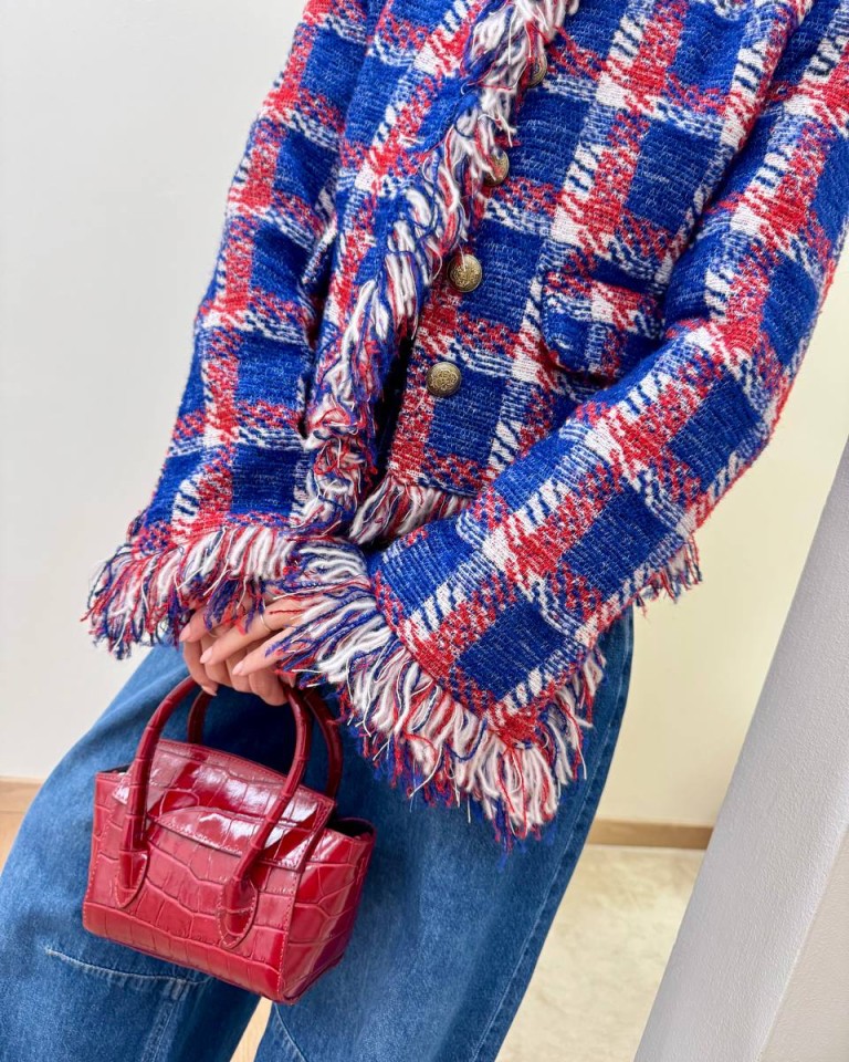 Giacca tweed principe di galles blu rosso e panna Tensione In Shop Online Giacca tweed principe di galles blu rosso e panna Tensione In