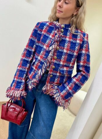 Shop Online Giacca tweed principe di galles blu rosso e panna Tensione In