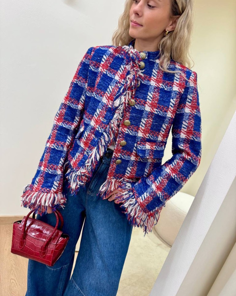 Giacca tweed principe di galles blu rosso e panna Tensione In Shop Online Giacca tweed principe di galles blu rosso e panna Tensione In