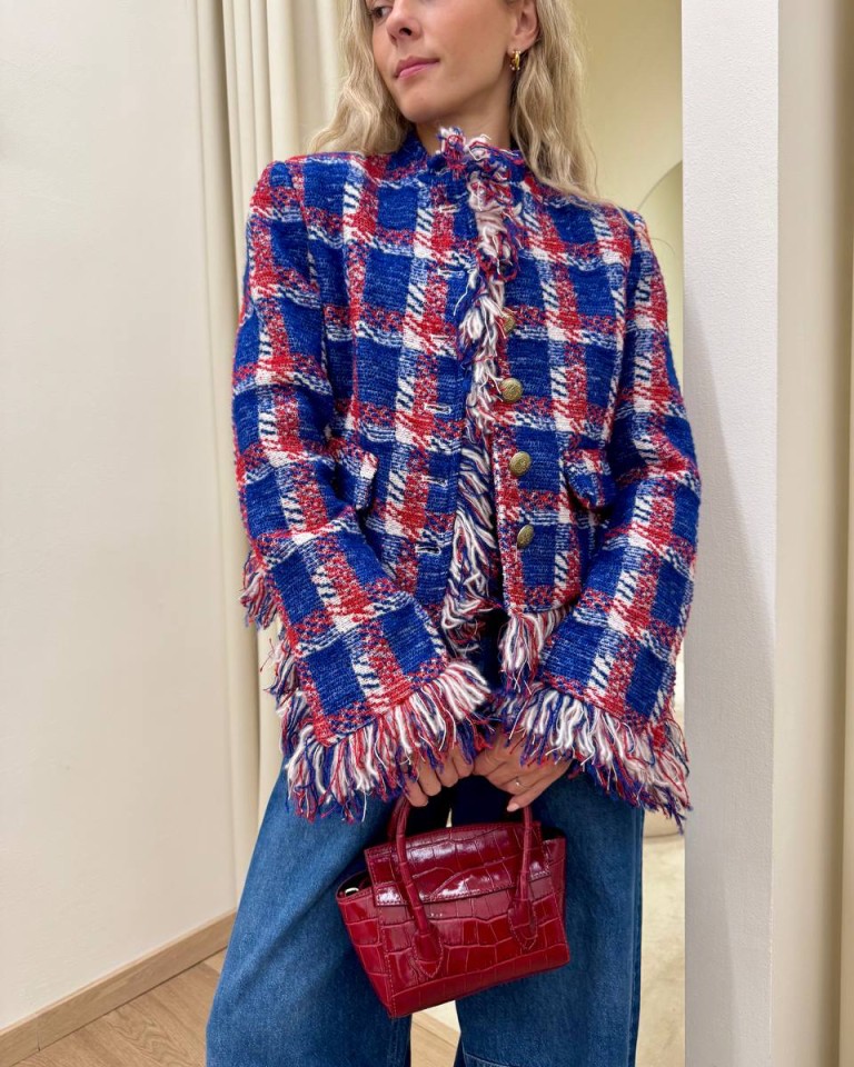 Giacca tweed principe di galles blu rosso e panna Tensione In Shop Online Giacca tweed principe di galles blu rosso e panna Tensione In
