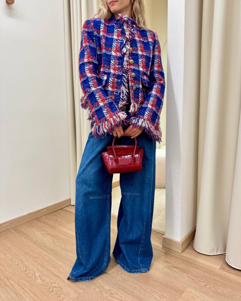 Giacca tweed principe di galles blu rosso e panna Tensione In Shop Online Giacca tweed principe di galles blu rosso e panna Tensione In