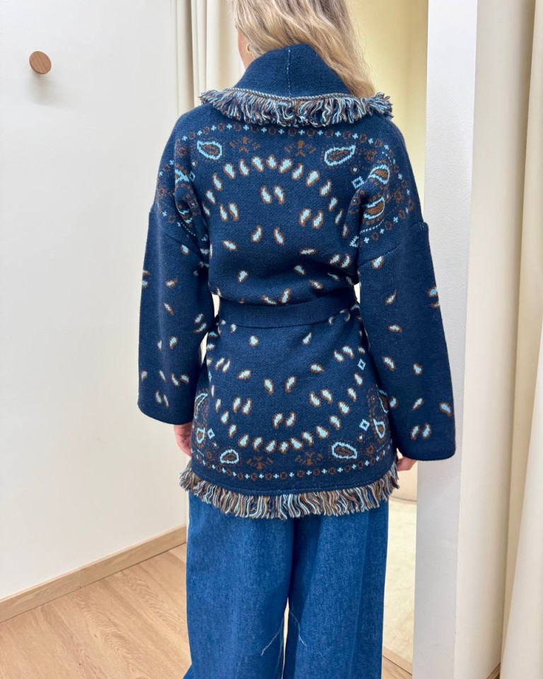 Cardigan fantasia jacquard blu e celeste Tensione In Shop Online Cardigan fantasia jacquard blu e celeste Tensione In