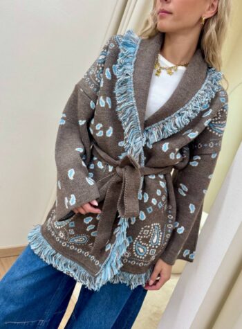 Shop Online Cardigan fantasia jacquard fango e celeste Tensione In