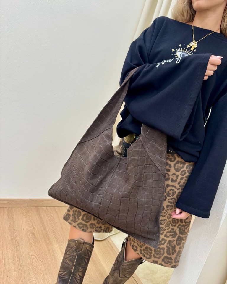 Borsa shopper vera pelle scamosciata croco moro Shop Online Borsa shopper vera pelle scamosciata croco moro