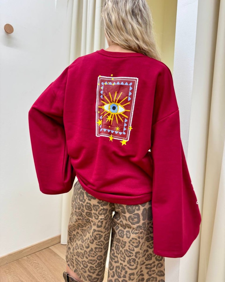 Felpa over maniche ampie stampa occhio bordeaux Vicolo Shop Online Felpa over maniche ampie stampa occhio bordeaux Vicolo