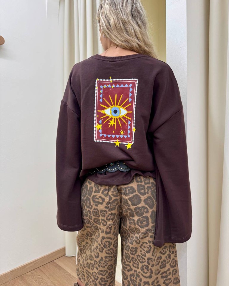 Felpa over maniche ampie stampa occhio moro Vicolo Shop Online Felpa over maniche ampie stampa occhio moro Vicolo
