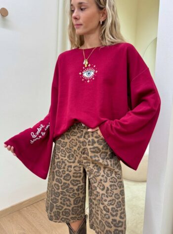 Shop Online Felpa over maniche ampie stampa occhio bordeaux Vicolo