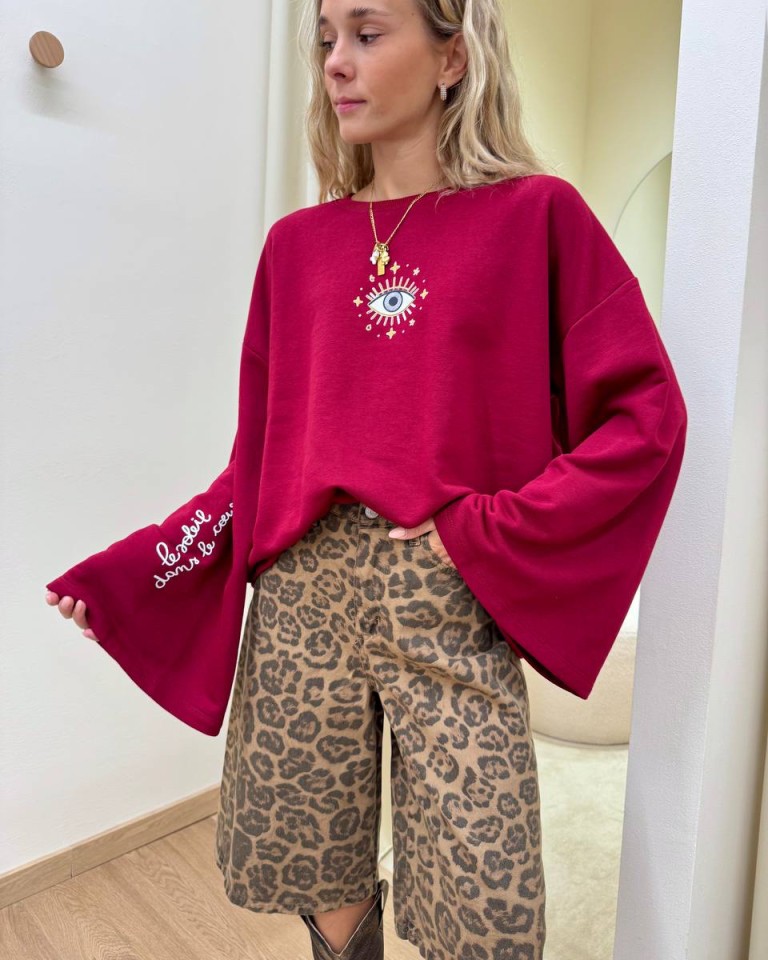 Felpa over maniche ampie stampa occhio bordeaux Vicolo Shop Online Felpa over maniche ampie stampa occhio bordeaux Vicolo