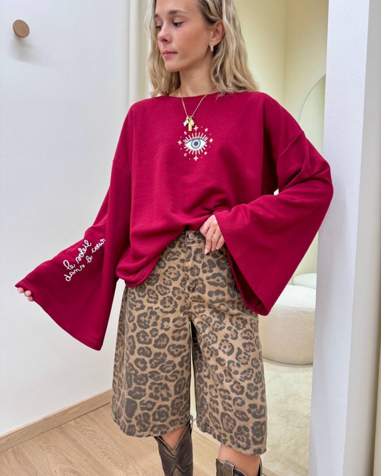 Felpa over maniche ampie stampa occhio bordeaux Vicolo Shop Online Felpa over maniche ampie stampa occhio bordeaux Vicolo