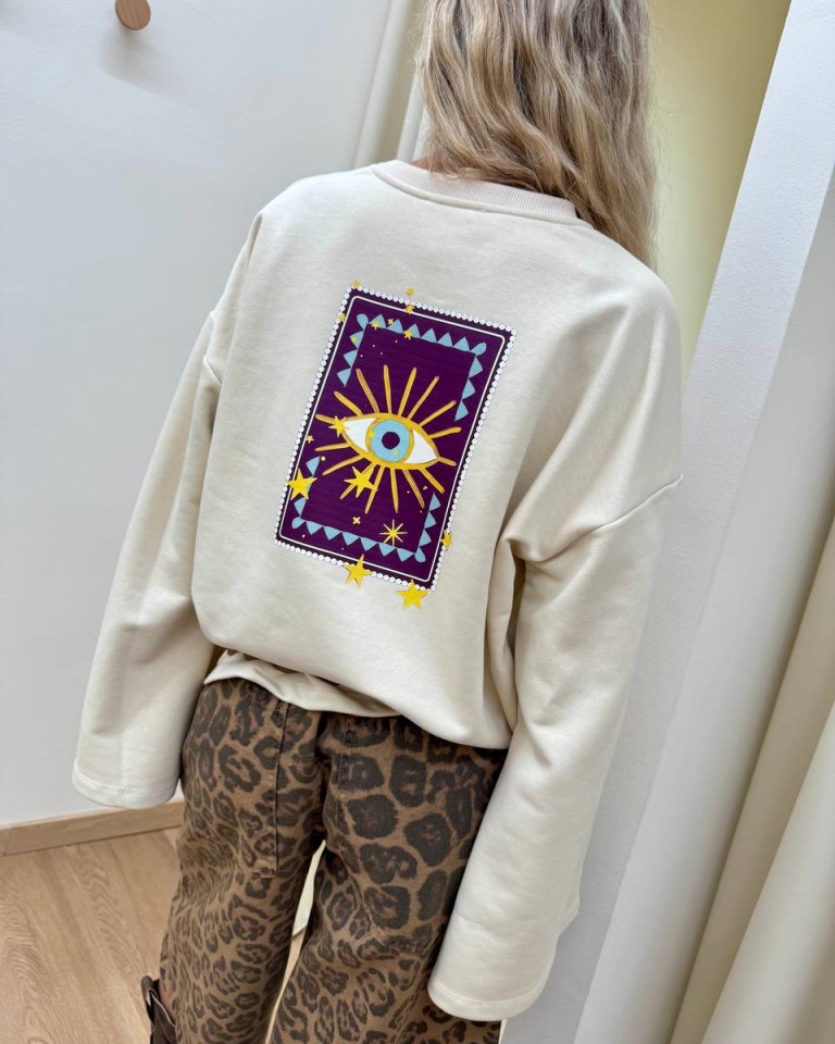 Felpa over maniche ampie stampa occhio burro Vicolo Shop Online Felpa over maniche ampie stampa occhio burro Vicolo