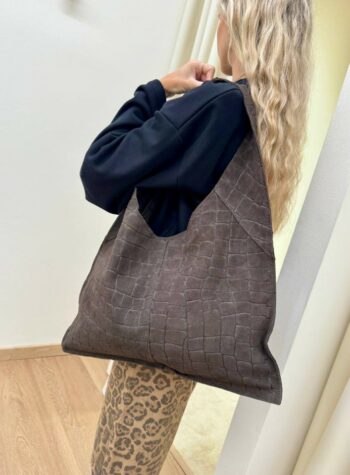 Shop Online Borsa shopper vera pelle scamosciata croco moro