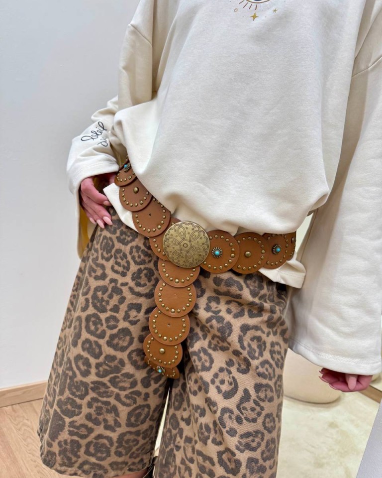 Cintura a dischi in ecopelle e borchie cuoio Shop Online Cintura a dischi in ecopelle e borchie cuoio